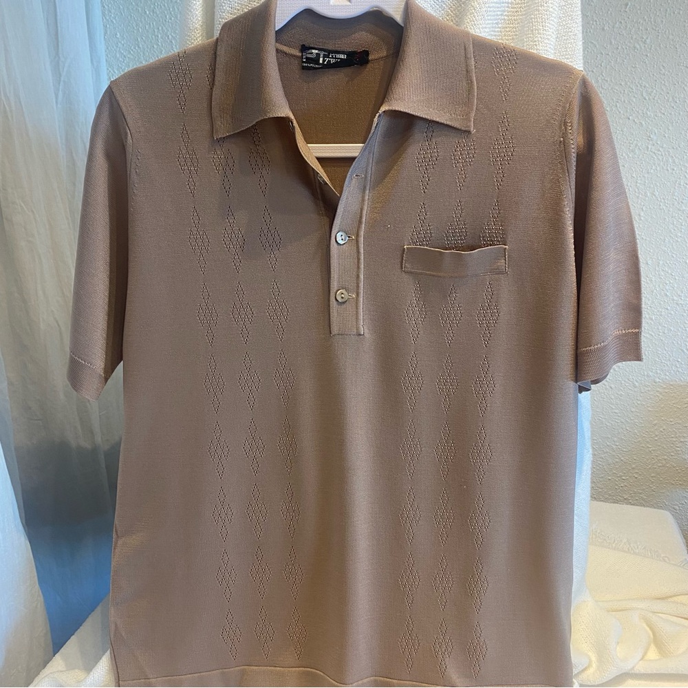 Twiggy Vintage Jacquard Polyamide Men's Brown Polo Shirt Size 4
